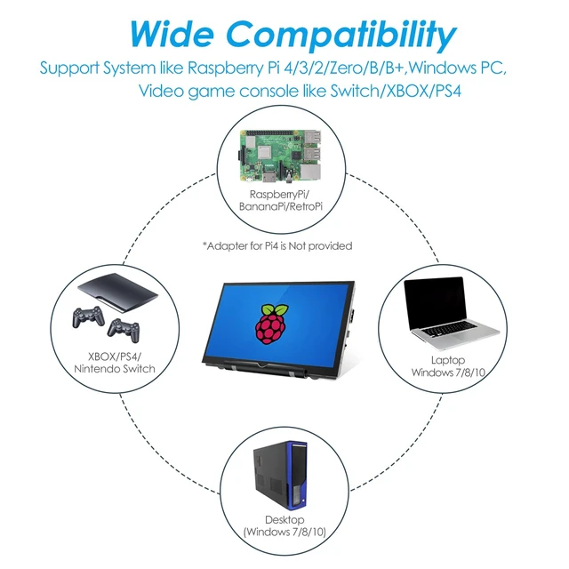 Alt view image 3 of 7 - 7 Inch Raspberry Pi Screen 800x480 HDMI Portable Monitor IPS LCD Screen Display for Raspberry Pi 5/4/3/2/Zero/B/B+ Win11/10/8/7 (Non-Touch)