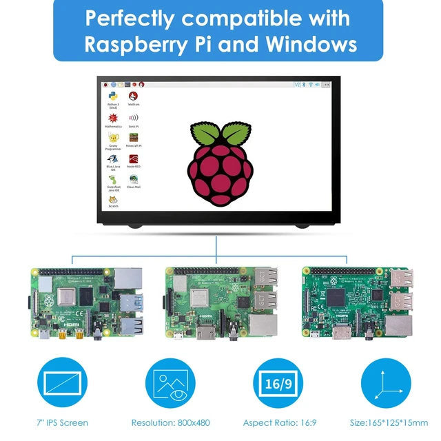 Alt view image 4 of 7 - 7 Inch Raspberry Pi Screen 800x480 HDMI Portable Monitor IPS LCD Screen Display for Raspberry Pi 5/4/3/2/Zero/B/B+ Win11/10/8/7 (Non-Touch)