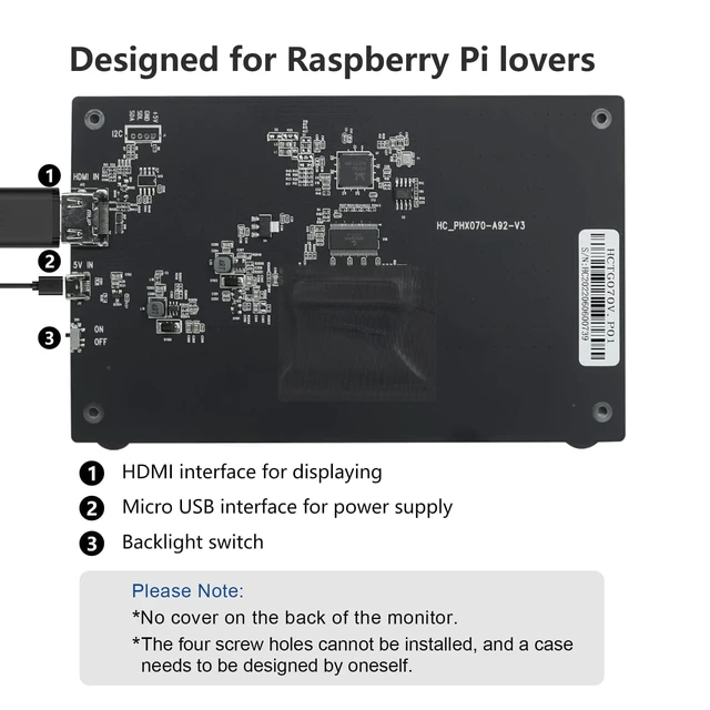 Alt view image 6 of 7 - 7 Inch Raspberry Pi Screen 800x480 HDMI Portable Monitor IPS LCD Screen Display for Raspberry Pi 5/4/3/2/Zero/B/B+ Win11/10/8/7 (Non-Touch)