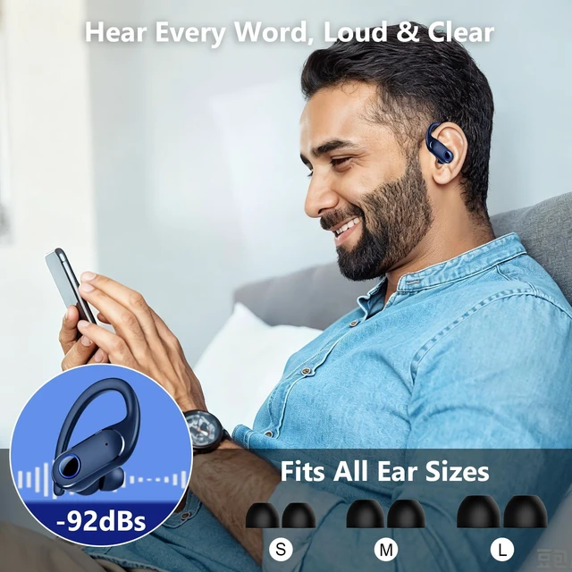 Alt view image 6 of 7 - Active Noise Cancelling Ear Buds Wireless Earbuds Dual Battery Display, Bluetooth Headphones with Deep Bass, IPX7 Waterproof, Ultra Light Comfort Wear, Sports Earphones for Running Workout Gym Blue