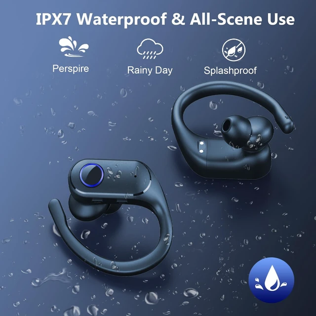 Alt view image 7 of 7 - Active Noise Cancelling Ear Buds Wireless Earbuds Dual Battery Display, Bluetooth Headphones with Deep Bass, IPX7 Waterproof, Ultra Light Comfort Wear, Sports Earphones for Running Workout Gym Blue
