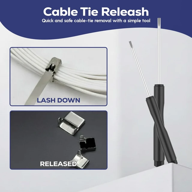 Alt view image 3 of 7 - Stainless Steel Zip Ties Kit, 105 Piece Silver, 100 Pack, 11.8" Includes 304 Epoxy-Coated 100 Pack Metal Zip Ties, Plier, Scissors, Gloves, Storage Bag & Screwdriver for secure fastening