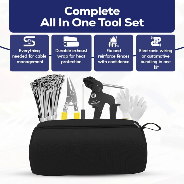 Alt view image 4 of 7 - Stainless Steel Zip Ties Kit, 105 Piece Silver, 100 Pack, 11.8" Includes 304 Epoxy-Coated 100 Pack Metal Zip Ties, Plier, Scissors, Gloves, Storage Bag & Screwdriver for secure fastening