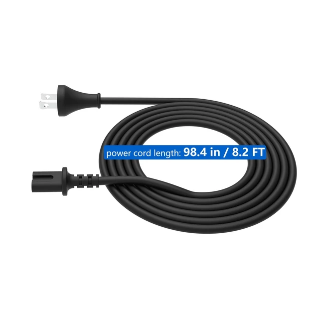 Alt view image 2 of 7 - 8.2FT Power Cord for Sonos Speakers Five Play5 Beam Amp Arc, Black Replacement Extension Cable,Compatible with Sonos Playbase Arc Ultra, Ray, Sub Gen 3 & Mini, 2 Prong Universal AC Adapter