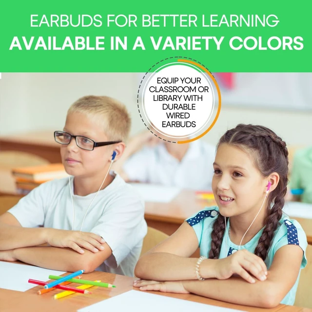Alt view image 6 of 7 - Classroom Earbuds Bulk 50 Pack for Kids School Children Student Boys Girls Toddler Teen and Adult(Mixed Colors)