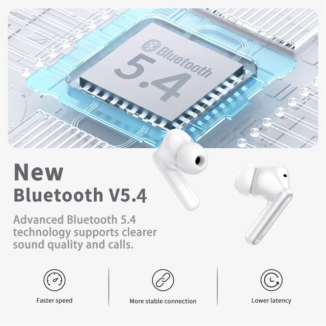 Alt view image 2 of 7 - Wireless Earbuds, Bluetooth 5.4 Headphones in Ear with 4 ENC Noise Cancelling Mic, New Wireless Earphones HiFi Stereo Deep Bass 40H Playtime, In-Ear Bluetooth Earbuds LED Display IP7 Waterproof, White