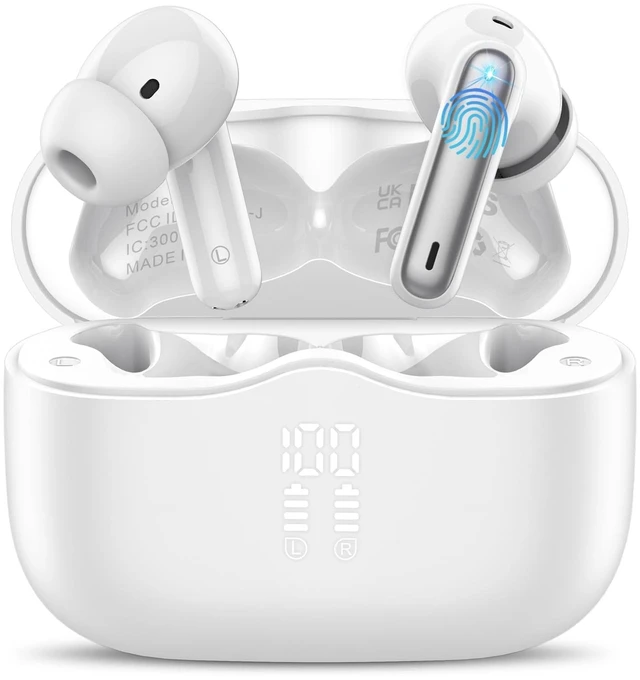Main image of Wireless Earbuds, Bluetooth 5.4 Headphones in Ear with 4 ENC Noise Cancelling Mic, New Wireless Earphones HiFi Stereo Deep Bass 40H Playtime, In-Ear Bluetooth Earbuds LED Display IP7 Waterproof, White