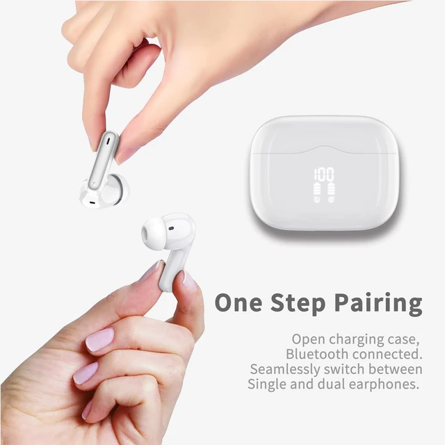 Alt view image 4 of 7 - Wireless Earbuds, Bluetooth 5.4 Headphones in Ear with 4 ENC Noise Cancelling Mic, New Wireless Earphones HiFi Stereo Deep Bass 40H Playtime, In-Ear Bluetooth Earbuds LED Display IP7 Waterproof, White