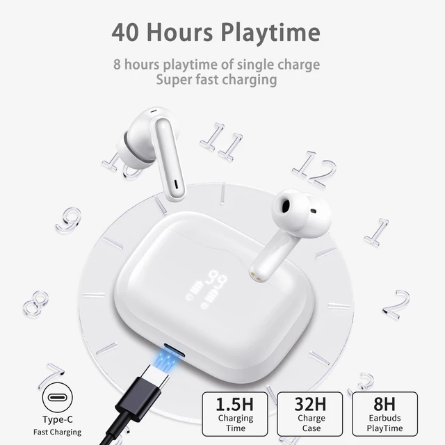 Alt view image 6 of 7 - Wireless Earbuds, Bluetooth 5.4 Headphones in Ear with 4 ENC Noise Cancelling Mic, New Wireless Earphones HiFi Stereo Deep Bass 40H Playtime, In-Ear Bluetooth Earbuds LED Display IP7 Waterproof, White