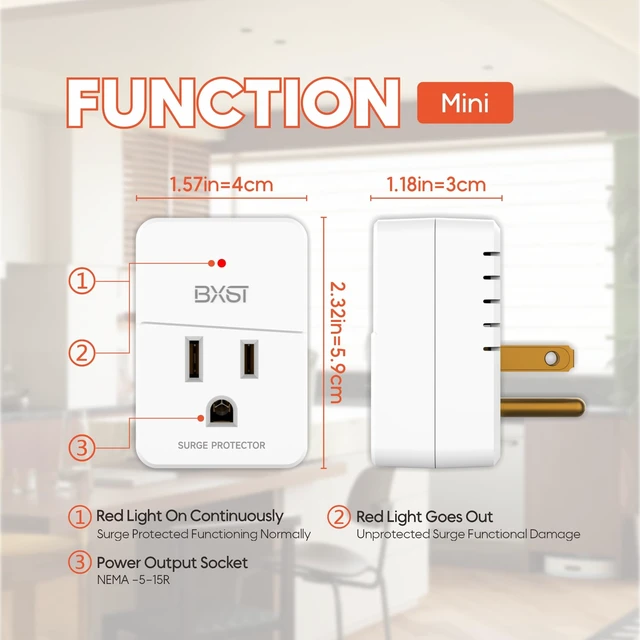 Alt view image 5 of 7 - Single Outlet Surge Protector, Mini Surge Protector for Refrigerators, PC, TV and Home Appliances, Flat Plug Wall Mount Power Suppressor with LED Indicators, 15A, 1800W, 120V, 4 Pack