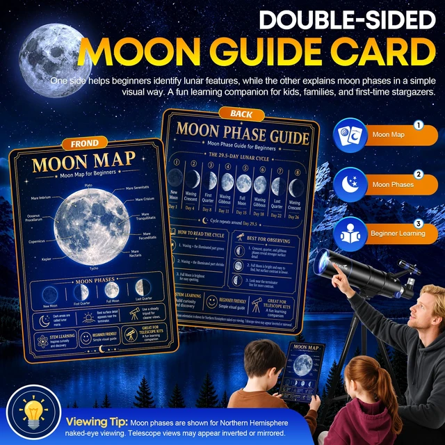 Alt view image 3 of 7 - Telescope for Adults High Powered, 90mm Aperture 600mm Portable Refractor Telescopes for Kids & Astronomy Beginners with Moon Filter, Moon Phase Guide, Tripod, Phone Adapter & Carry Bag