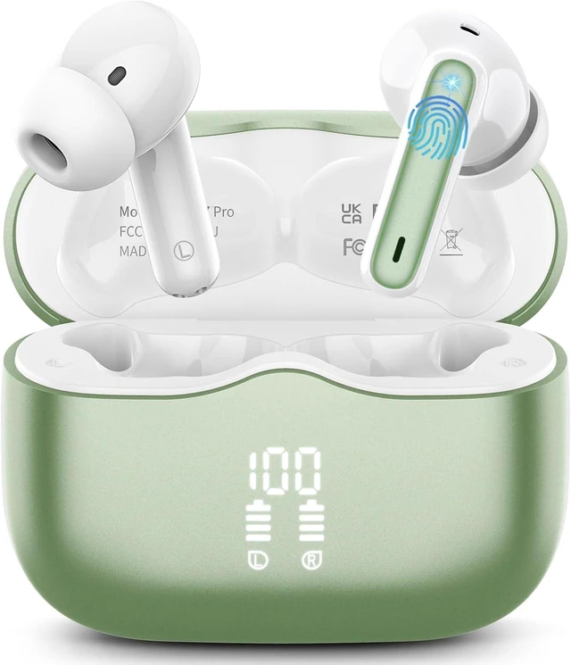 Main image of Wireless Earbuds, Bluetooth 5.4 Headphones in Ear with 4 ENC Noise Cancelling Mic, New Wireless Earphones HiFi Stereo Deep Bass 40H Playtime, In-Ear Bluetooth Earbuds LED Display IP7, USB-C, Green