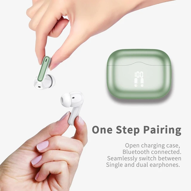 Alt view image 4 of 7 - Wireless Earbuds, Bluetooth 5.4 Headphones in Ear with 4 ENC Noise Cancelling Mic, New Wireless Earphones HiFi Stereo Deep Bass 40H Playtime, In-Ear Bluetooth Earbuds LED Display IP7, USB-C, Green