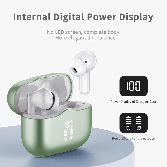 Alt view image 5 of 7 - Wireless Earbuds, Bluetooth 5.4 Headphones in Ear with 4 ENC Noise Cancelling Mic, New Wireless Earphones HiFi Stereo Deep Bass 40H Playtime, In-Ear Bluetooth Earbuds LED Display IP7, USB-C, Green