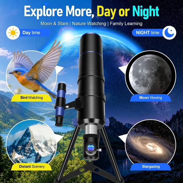 Alt view image 6 of 7 - Telescope for Adults High Powered, 90mm Aperture 600mm Portable Refractor Telescopes for Kids & Astronomy Beginners with Moon Filter, Moon Phase Guide, Tripod, Phone Adapter & Carry Bag