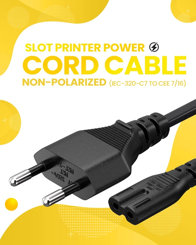 Alt view image 2 of 6 - (5 Pack) European EU 2- Slot Printer Power Cord Cable, Non-Polarized (IEC-320-C7 to CEE 7/16) Works with TV, Printer, Chargers, PS4 Game Console and More for European Travel - 5 Pack