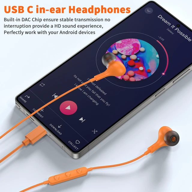Alt view image 4 of 7 - USB C Headphones Wired Earbud for iPhone 18 Pro Max 17 16 15,0range for Samsung S26 S25 Ultra S24 Wired Headphones,Corded USB Type C Earphone with Microphone&Remote for iPad 10 11th Pixel 10a 9