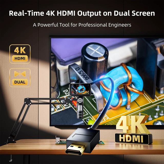 Alt view image 2 of 7 - 4K 5 inch HDMI Digital Soldering Microscope, Flex Arm Stand with C-Clamp LM115A-4K Soldering Microscope Camera for PCB, 3840P Handheld Coin Magnifier Full View with Screen, 8 LED Light, PC View, 32G