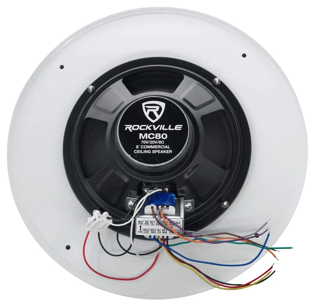 Alt view image 4 of 7 - MC80 Metal 8" 70V/25V Commercial in-Ceiling Speakers, Pair 8 Woofer, Adjustable Taps 5W, 2.5W, 1W, 0.5W, Steel Grilles, Off-White, Flush Ceiling Mount