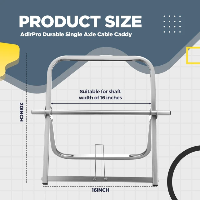 Alt view image 2 of 7 - Durable Single Axle Cable Caddy, 16 x 20 in Wire Spool Rack Holder Cable Spool Holder, Commercial Industrial Steel Wire Rack Dispenser, up to 100 lb Capacity