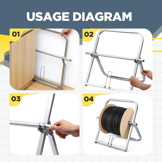 Alt view image 5 of 7 - Durable Single Axle Cable Caddy, 16 x 20 in Wire Spool Rack Holder Cable Spool Holder, Commercial Industrial Steel Wire Rack Dispenser, up to 100 lb Capacity