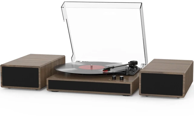 Main image of Turntable Record Player with 2 External Speakers Belt Driven 3-Speed 33/45/78 RPM, Bluetooth Input, RCA Output, Aux In, Auto Stop for Vinyl Records
