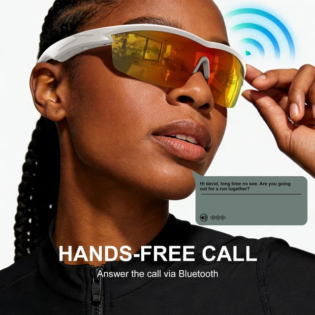Alt view image 2 of 7 - Waterproof Bluetooth Glasses for Cycling Running White and Red Bluetooth Sunglasses, Smart Glasses, Polarized Lenses,Bluetooth Glasses for Women&Men, Long Battery Life