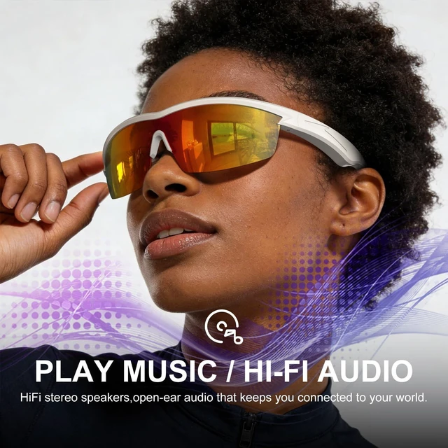 Alt view image 3 of 7 - Waterproof Bluetooth Glasses for Cycling Running White and Red Bluetooth Sunglasses, Smart Glasses, Polarized Lenses,Bluetooth Glasses for Women&Men, Long Battery Life