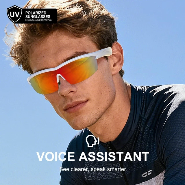 Alt view image 5 of 7 - Waterproof Bluetooth Glasses for Cycling Running White and Red Bluetooth Sunglasses, Smart Glasses, Polarized Lenses,Bluetooth Glasses for Women&Men, Long Battery Life