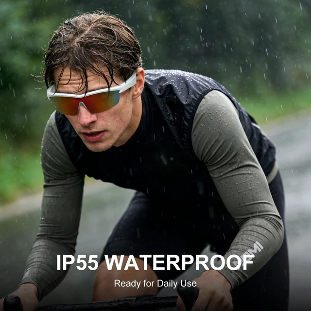 Alt view image 6 of 7 - Waterproof Bluetooth Glasses for Cycling Running White and Red Bluetooth Sunglasses, Smart Glasses, Polarized Lenses,Bluetooth Glasses for Women&Men, Long Battery Life