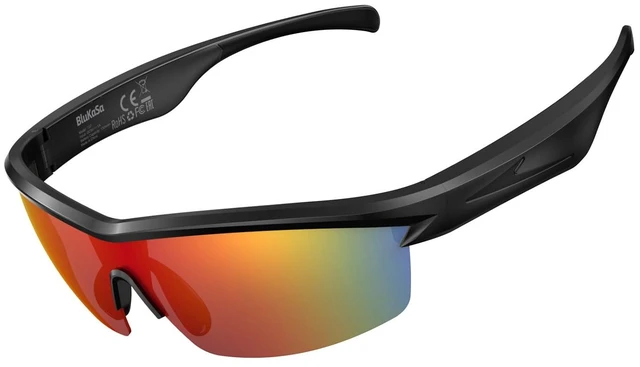Main image of Waterproof Bluetooth Glasses for Cycling Running Black and Red Bluetooth Sunglasses, Smart Glasses, Polarized Lenses,Bluetooth Glasses for Women&Men, Long Battery Life