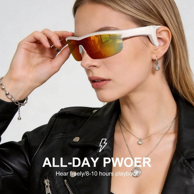 Alt view image 7 of 7 - Waterproof Bluetooth Glasses for Cycling Running White and Red Bluetooth Sunglasses, Smart Glasses, Polarized Lenses,Bluetooth Glasses for Women&Men, Long Battery Life