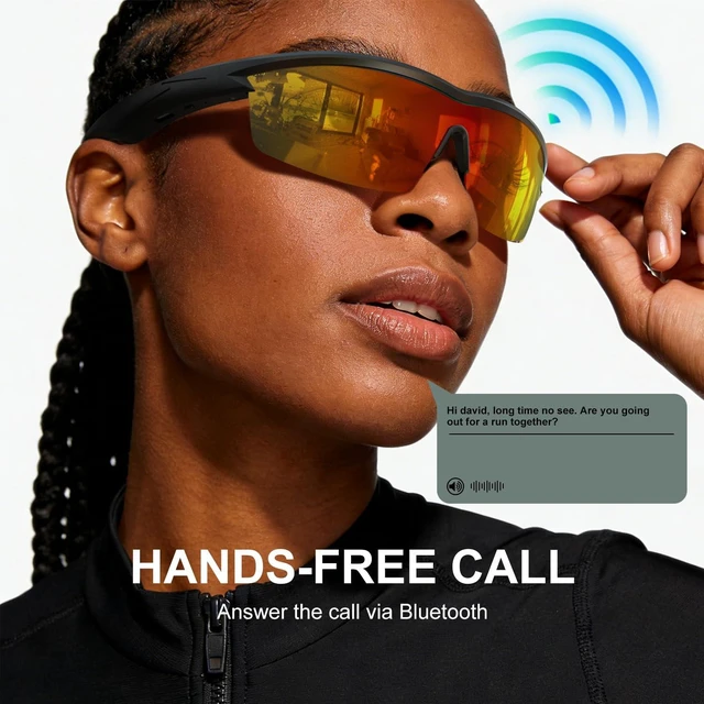 Alt view image 2 of 7 - Waterproof Bluetooth Glasses for Cycling Running Black and Red Bluetooth Sunglasses, Smart Glasses, Polarized Lenses,Bluetooth Glasses for Women&Men, Long Battery Life