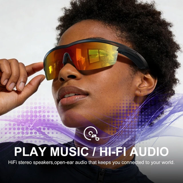 Alt view image 3 of 7 - Waterproof Bluetooth Glasses for Cycling Running Black and Red Bluetooth Sunglasses, Smart Glasses, Polarized Lenses,Bluetooth Glasses for Women&Men, Long Battery Life