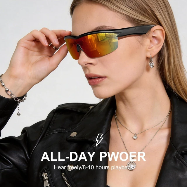 Alt view image 7 of 7 - Waterproof Bluetooth Glasses for Cycling Running Black and Red Bluetooth Sunglasses, Smart Glasses, Polarized Lenses,Bluetooth Glasses for Women&Men, Long Battery Life
