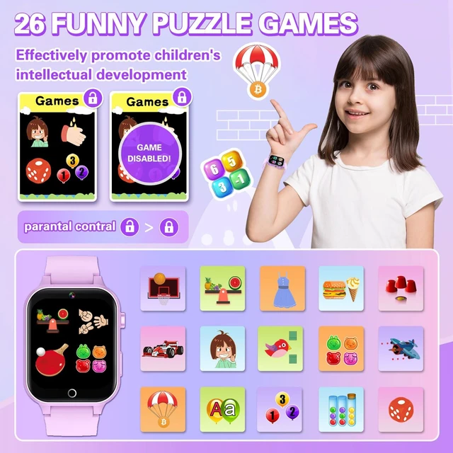 Alt view image 4 of 7 - Kids Smart Watch Girls Gift for Girls Age 6-12, HD Touchscreen Kids Watch with 26 Games Camera Video Music Player Pedometer Educational Toys Christmas Birthday Gifts 5 6 7 8 9 10 Year Old