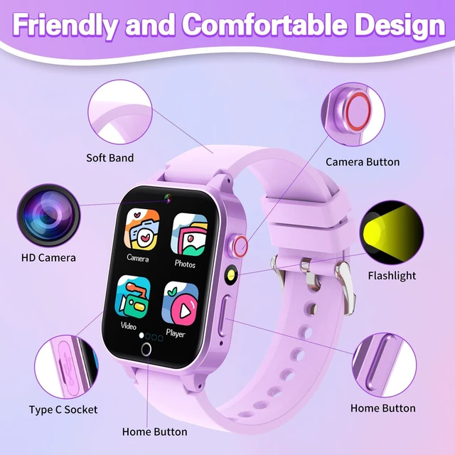Alt view image 7 of 7 - Kids Smart Watch Girls Gift for Girls Age 6-12, HD Touchscreen Kids Watch with 26 Games Camera Video Music Player Pedometer Educational Toys Christmas Birthday Gifts 5 6 7 8 9 10 Year Old
