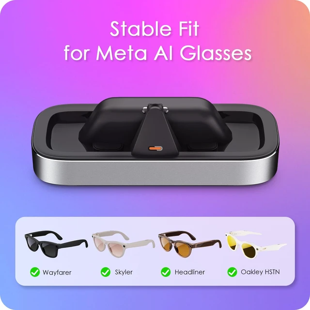 Alt view image 2 of 7 - Charging Station for Ray-Ban Meta Glasses (Silver) Charger Compatible with Wayfarer, Skyler, Headliner & Oakley Meta HSTN, One-Hand Charging Dock with LED Indicator