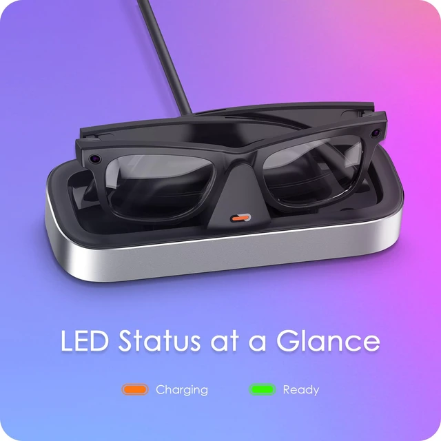 Alt view image 4 of 7 - Charging Station for Ray-Ban Meta Glasses (Silver) Charger Compatible with Wayfarer, Skyler, Headliner & Oakley Meta HSTN, One-Hand Charging Dock with LED Indicator