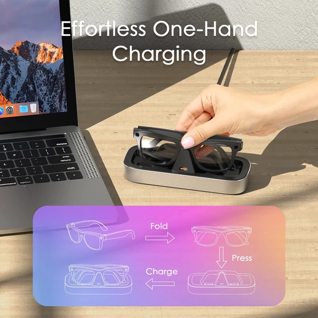 Alt view image 5 of 7 - Charging Station for Ray-Ban Meta Glasses (Silver) Charger Compatible with Wayfarer, Skyler, Headliner & Oakley Meta HSTN, One-Hand Charging Dock with LED Indicator