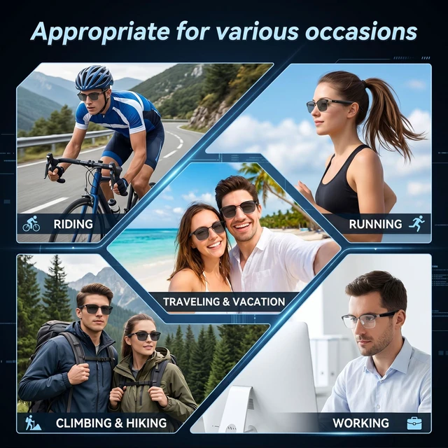 Alt view image 7 of 7 - AI Smart Bluetooth Glasses with Speakers, Translation & Photochromic 170mAh battery, open-ear audio for music, ideal for travel, work, sports