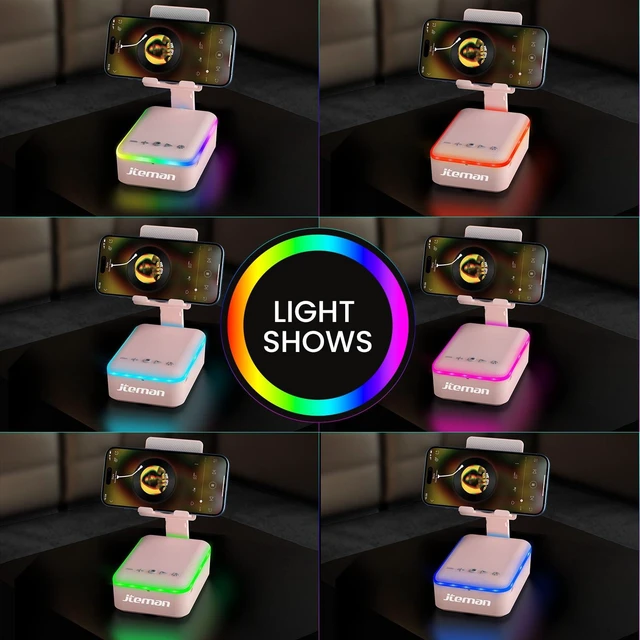 Alt view image 4 of 7 - Gifts for Men Women,Cell Phone Stand with Bluetooth Speaker and LED Light,Cool Tech Gadgets,Unique Birthday Gifts for Men Husband Mom Dad-Pink