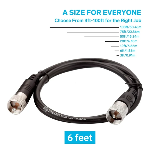 Alt view image 3 of 7 - RG8X Coaxial Cable 6 ft 2 Pack, CB Coax Cable with PL259 UHF Connectors, Male to Male Low Loss 50 Ohm for HAM Radio, LMR400, Antenna Analyzer