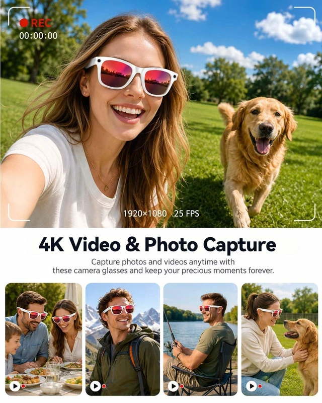 Alt view image 3 of 7 - AI Smart Glasses with Camera, White Bluetooth Glasses for Men Women Anti-Shake Video, Real Time Translation, AI Voice Assistant, Object Recognition