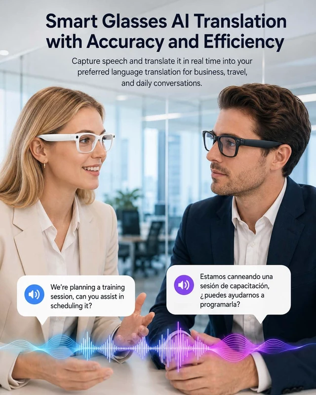 Alt view image 4 of 7 - AI Smart Glasses with Camera, White Bluetooth Glasses for Men Women Anti-Shake Video, Real Time Translation, AI Voice Assistant, Object Recognition