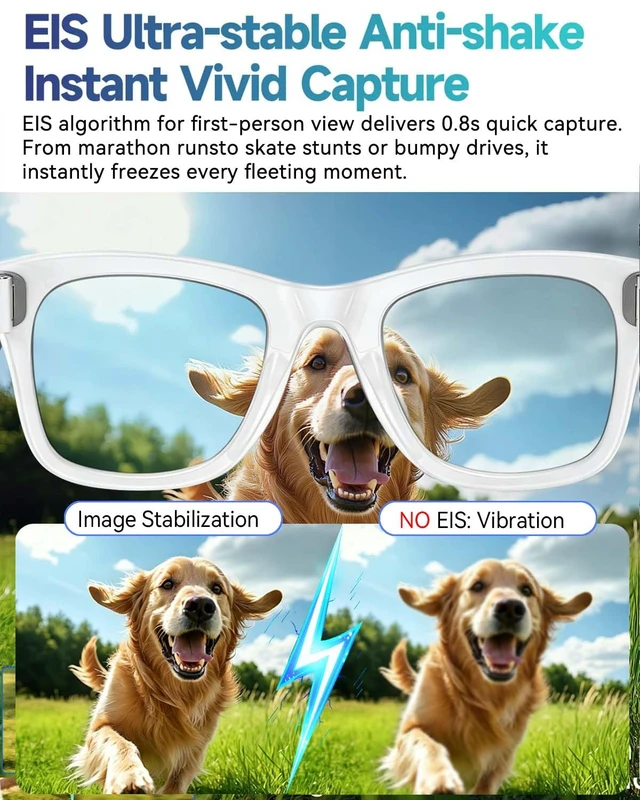 Alt view image 6 of 7 - AI Smart Glasses with Camera, White Bluetooth Glasses for Men Women Anti-Shake Video, Real Time Translation, AI Voice Assistant, Object Recognition