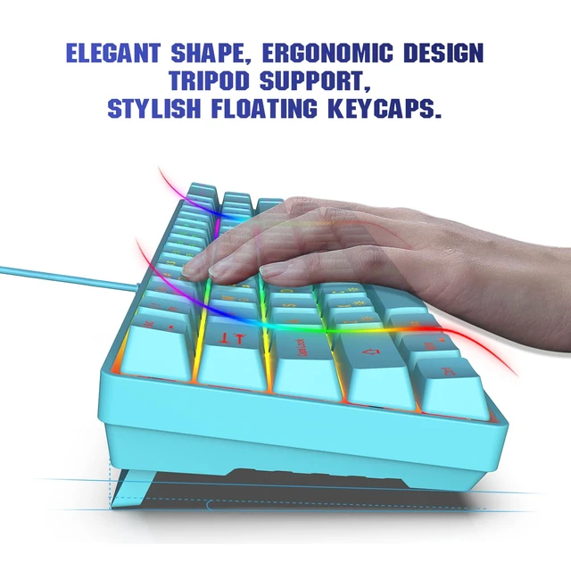 Alt view image 4 of 7 - 65% Membrane Gaming Keyboard, RGB (68 Keys,Blue) Compact Wired Small Gaming Keyboard for PC/Mac Gamer, Typist, Travel, Easy to Carry on Business Trip