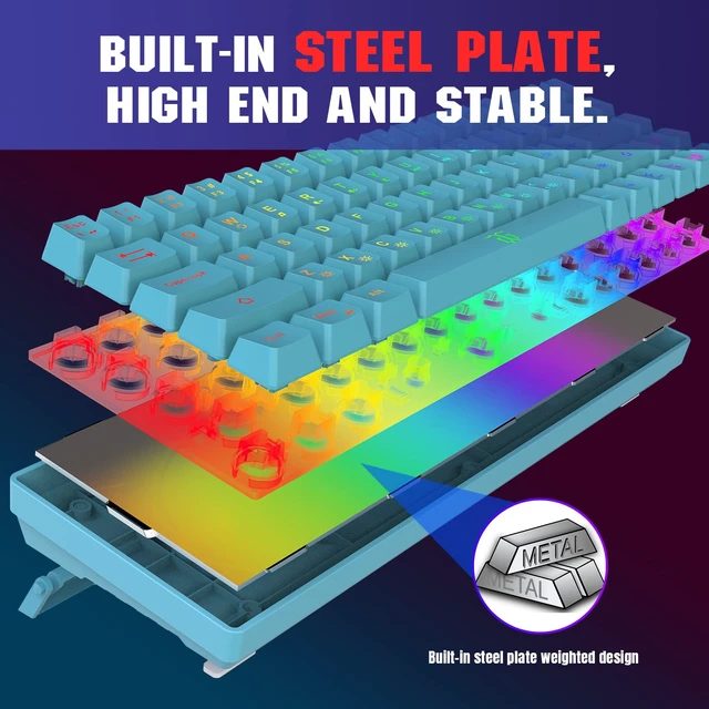 Alt view image 7 of 7 - 65% Membrane Gaming Keyboard, RGB (68 Keys,Blue) Compact Wired Small Gaming Keyboard for PC/Mac Gamer, Typist, Travel, Easy to Carry on Business Trip