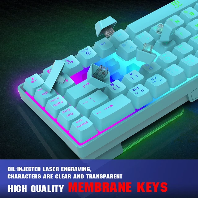 Alt view image 6 of 7 - 65% Membrane Gaming Keyboard, RGB (68 Keys,Blue) Compact Wired Small Gaming Keyboard for PC/Mac Gamer, Typist, Travel, Easy to Carry on Business Trip