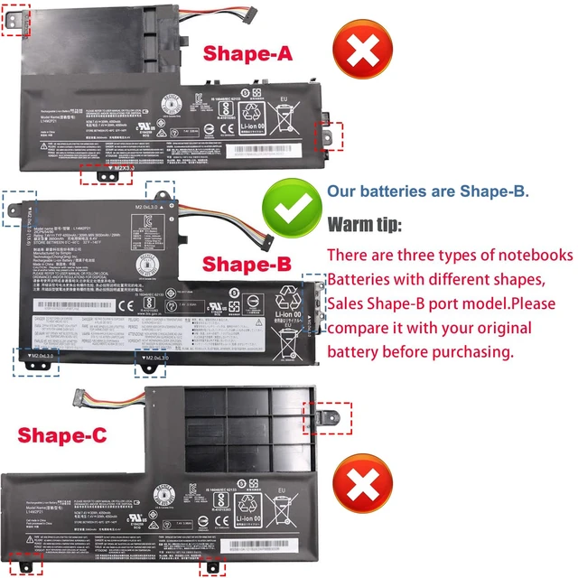 Alt view image 2 of 7 - L14M2P21 Laptop Battery Replacement for Lenovo IdeaPad 330S-14AST 330S-14IKB 330S-15ARR 330S-15AST 330S-15IKB Series 5B10Q39203 5B10Q39204 L14L2P21 5B10Q39206 5B10W67199 7.4V 30Wh/4050mAh